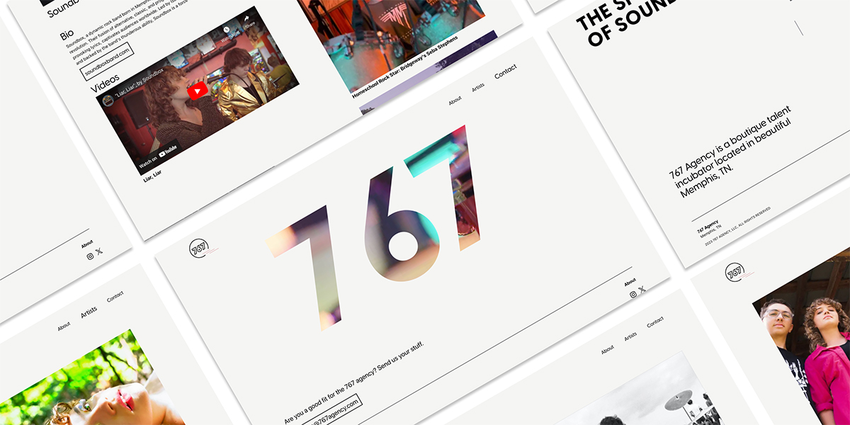 Multi-panel design layout from the 767 Agency website