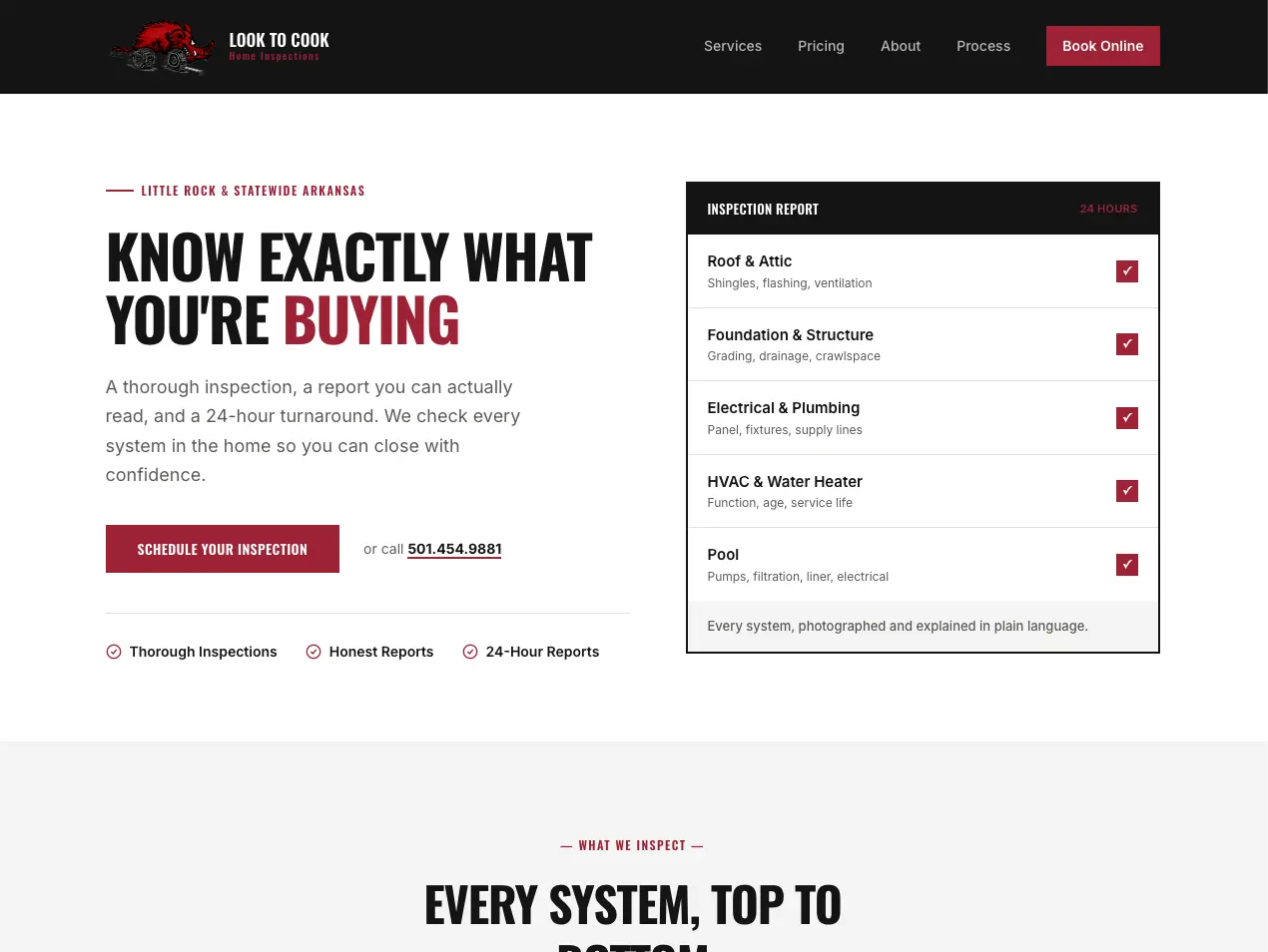 Look to Cook Home Inspections website homepage